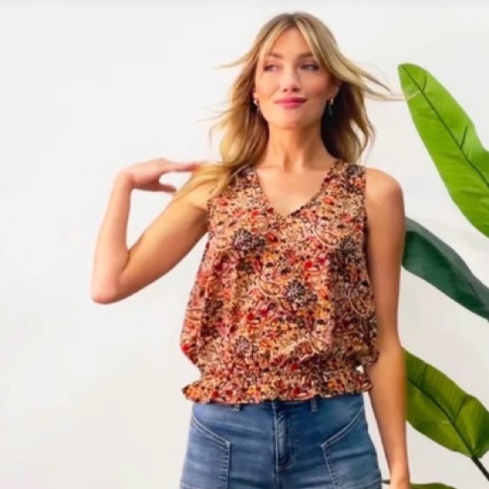 Evereve Women’s Olivia Paisley V Neck Tank Sleeveless Top, Size Small - Picture 1 of 10